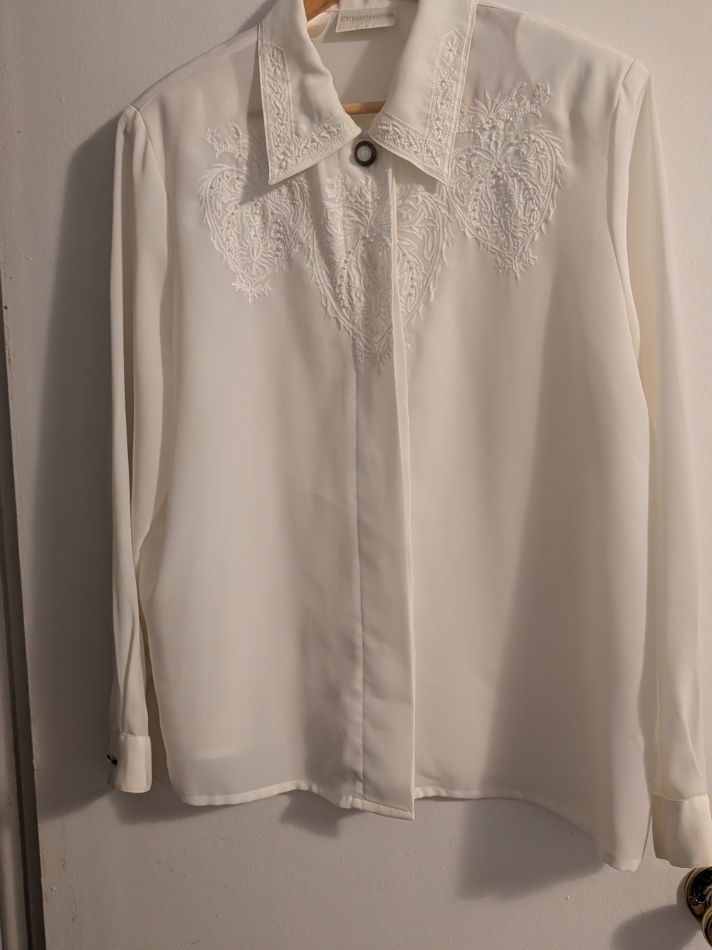 Women's White Embroidered Button-Down Blouse